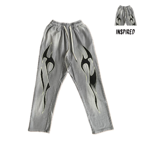 HELL 1ST4R Flame Sweatpants 'Grey'